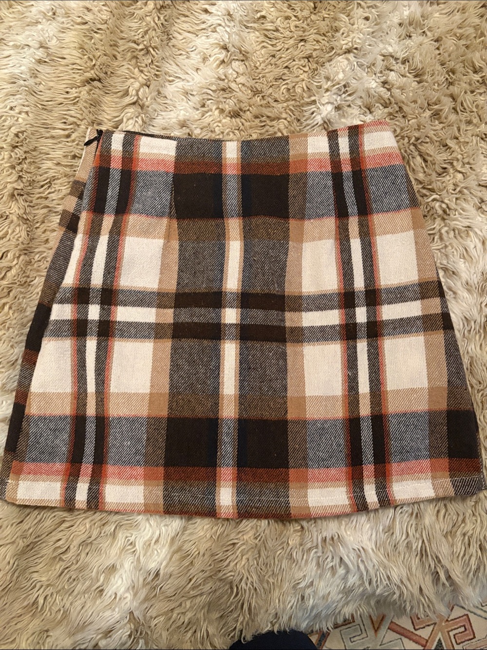 SHEIN Brown, Cream & Black Plaid Mini Skirt with Rust Accents